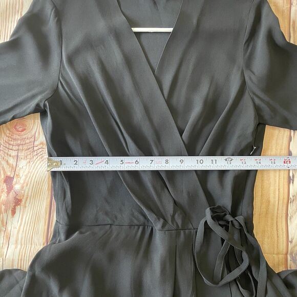 APC dress Womens 36 Black Mathilda Tie Crepe Viscose Vneck Pleats Classic - Picture 10 of 13